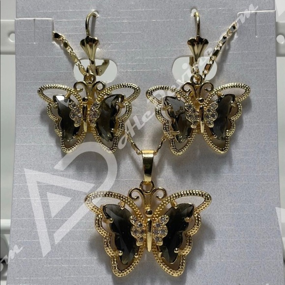 Gray Butterfly set (gold plated) - Picture 4 of 5